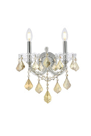 Maria Theresa 2-Light Wall Sconce in Chrome with Golden Teak (Smoky) Royal Cut Crystal