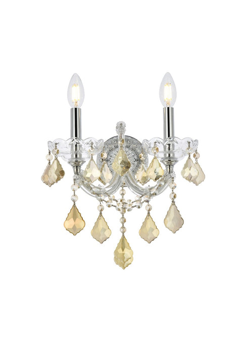 Maria Theresa 2-Light Wall Sconce in Chrome with Golden Teak (Smoky) Royal Cut Crystal