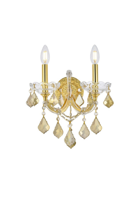 Maria Theresa 2-Light Wall Sconce in Gold with Golden Teak (Smoky) Royal Cut Crystal