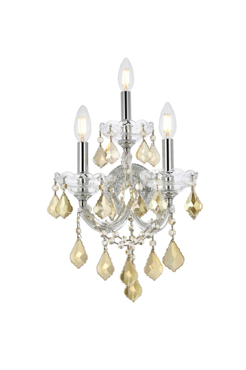 Maria Theresa 3-Light Wall Sconce in Chrome with Golden Teak (Smoky) Royal Cut Crystal