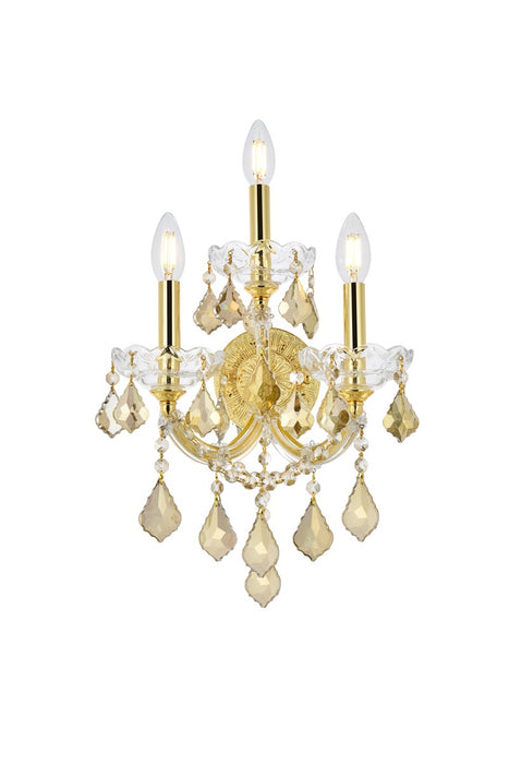 Maria Theresa 3-Light Wall Sconce in Gold with Golden Teak (Smoky) Royal Cut Crystal