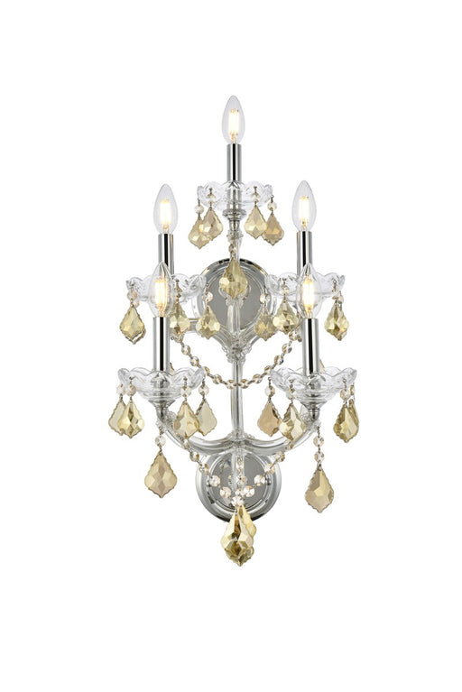 Maria Theresa 5-Light Wall Sconce in Chrome with Golden Teak (Smoky) Royal Cut Crystal