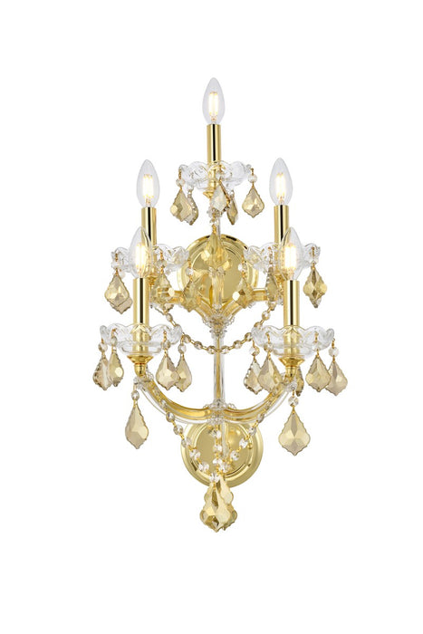 Maria Theresa 5-Light Wall Sconce in Gold with Golden Teak (Smoky) Royal Cut Crystal