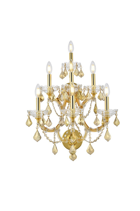 Maria Theresa 7-Light Wall Sconce in Gold with Golden Teak (Smoky) Royal Cut Crystal