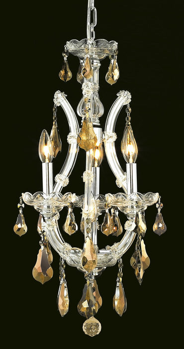 Maria Theresa 4-Light Chandelier in Chrome with Golden Teak (Smoky) Royal Cut Crystal