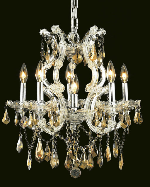 Maria Theresa 6-Light Chandelier in Chrome with Golden Teak (Smoky) Royal Cut Crystal