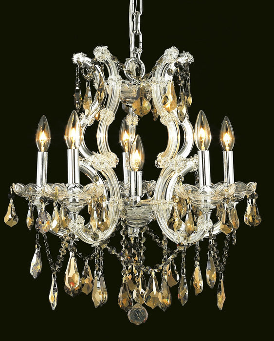 Maria Theresa 6-Light Chandelier in Chrome with Golden Teak (Smoky) Royal Cut Crystal