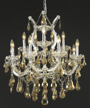 Maria Theresa 13-Light Chandelier in Chrome with Golden Teak (Smoky) Royal Cut Crystal