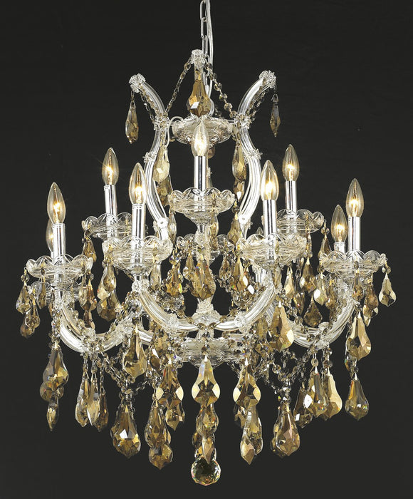 Maria Theresa 13-Light Chandelier in Chrome with Golden Teak (Smoky) Royal Cut Crystal