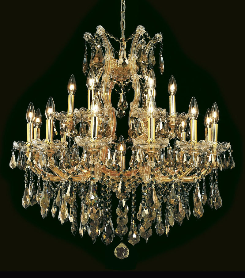 Maria Theresa 19-Light Chandelier in Gold with Golden Teak (Smoky) Royal Cut Crystal