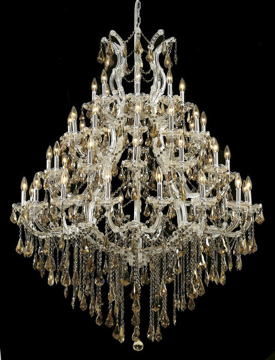 Maria Theresa 49-Light Chandelier in Chrome with Golden Teak (Smoky) Royal Cut Crystal
