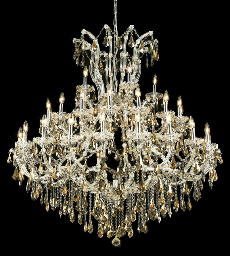 Maria Theresa 41-Light Chandelier in Chrome with Golden Teak (Smoky) Royal Cut Crystal