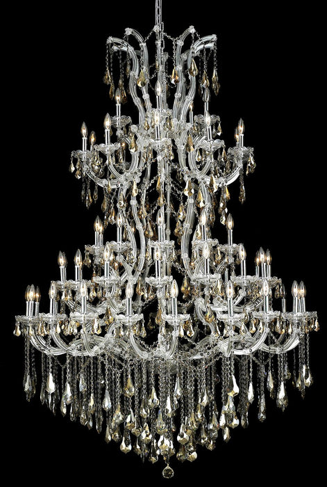 Maria Theresa 61-Light Chandelier in Chrome with Golden Teak (Smoky) Royal Cut Crystal