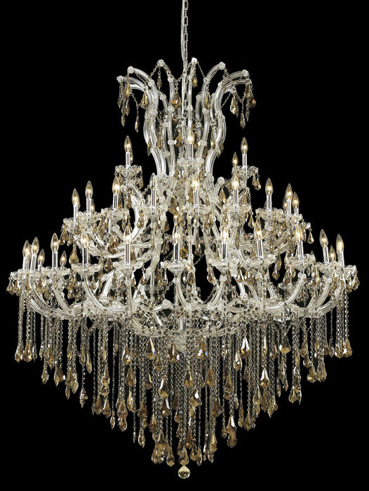 Maria Theresa 49-Light Chandelier in Chrome with Golden Teak (Smoky) Royal Cut Crystal