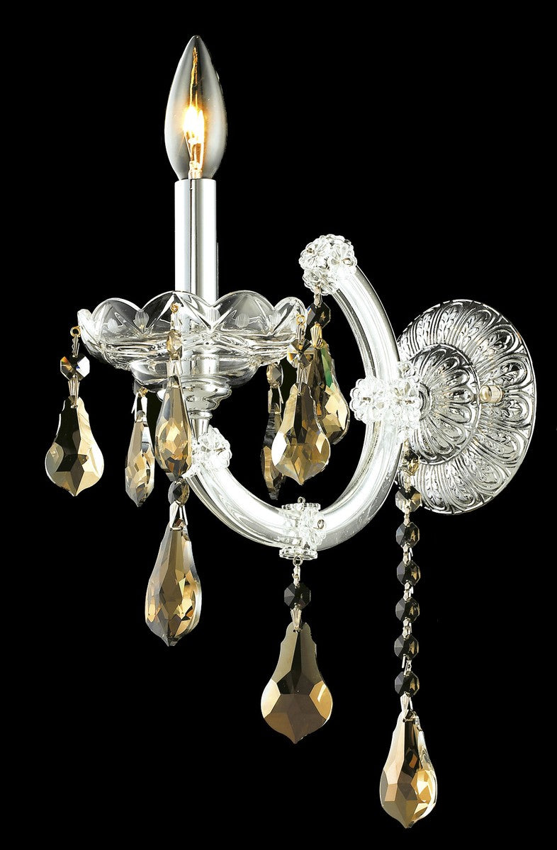Maria Theresa 1-Light Wall Sconce in Chrome with Golden Teak (Smoky) Royal Cut Crystal