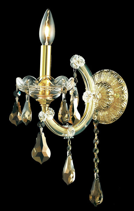 Maria Theresa 1-Light Wall Sconce in Gold with Golden Teak (Smoky) Royal Cut Crystal