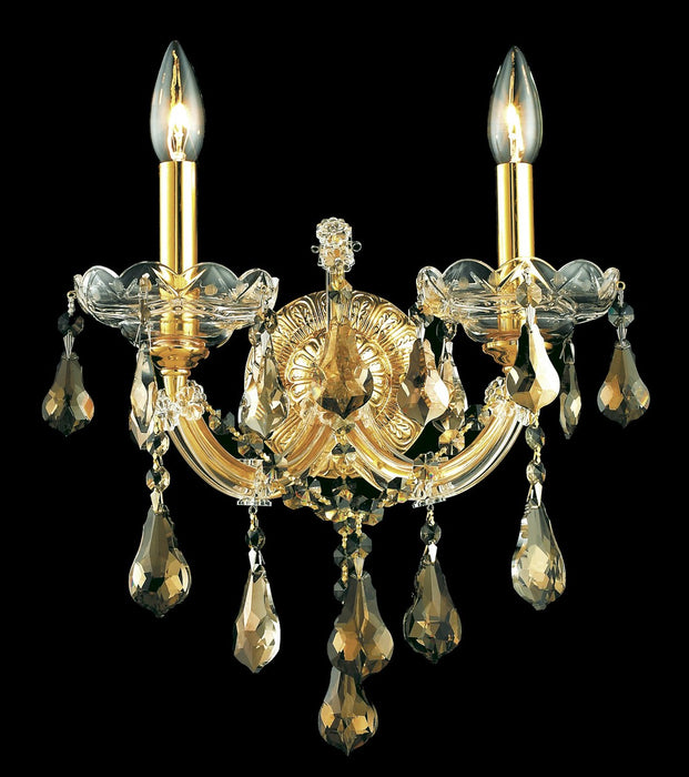 Maria Theresa 2-Light Wall Sconce in Gold with Golden Teak (Smoky) Royal Cut Crystal