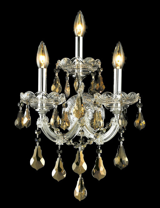 Maria Theresa 3-Light Wall Sconce in Chrome with Golden Teak (Smoky) Royal Cut Crystal