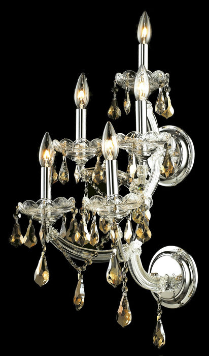 Maria Theresa 5-Light Wall Sconce in Chrome with Golden Teak (Smoky) Royal Cut Crystal