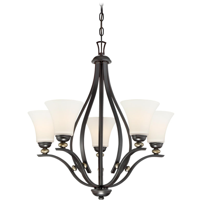 Shadowglen 5-Light Chandelier in Lathan Bronze with Gold Highli & Etched White Glass - Lamps Expo