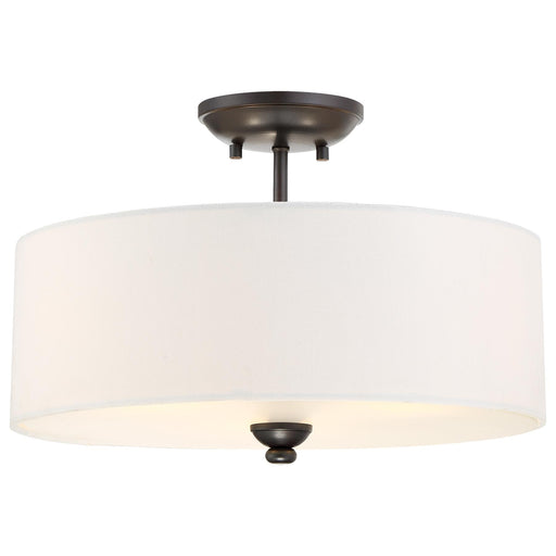 Shadowglen 3-Light Semi-Flush Mount in Lathan Bronze with White Linen Fabric Shade - Lamps Expo
