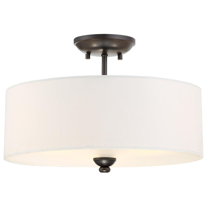 Shadowglen 3-Light Semi-Flush Mount in Lathan Bronze with White Linen Fabric Shade - Lamps Expo