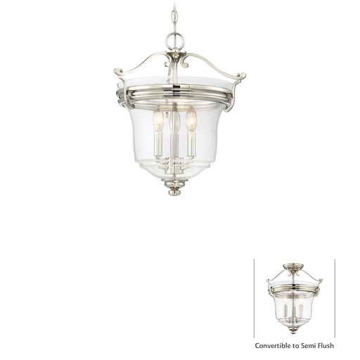 Audrey's Point 3-Light Pendant/Semi-Flush Mount in Polished Nickel & Clear Glass - Lamps Expo
