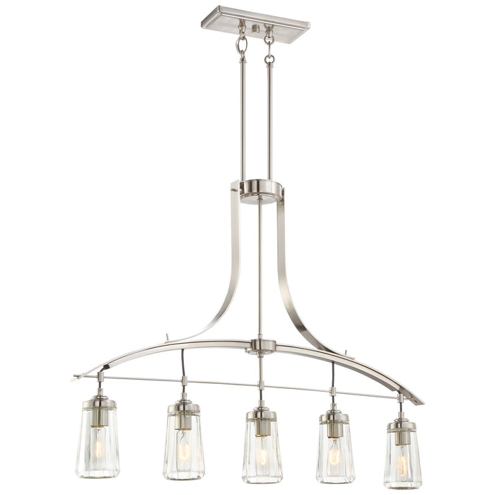 Poleis 5-Light Island Fixture in Brushed Nickel & Clear Glass - Lamps Expo