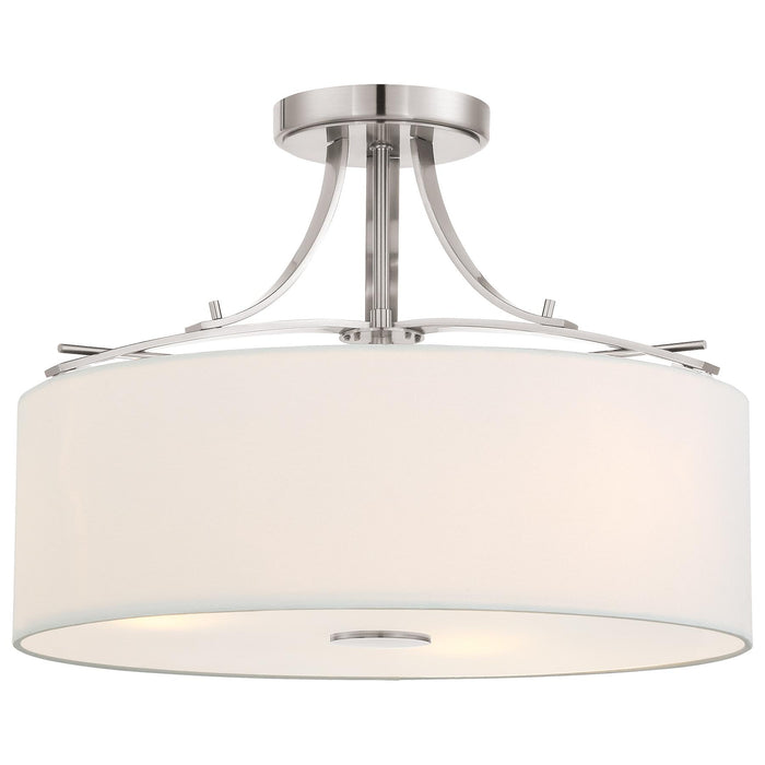Poleis 3-Light Semi-Flush Mount in Brushed Nickel with White Linen Fabric Shade - Lamps Expo