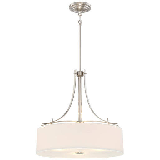 Poleis 3-Light Drum Pendant in Brushed Nickel with White Linen Fabric Shade - Lamps Expo