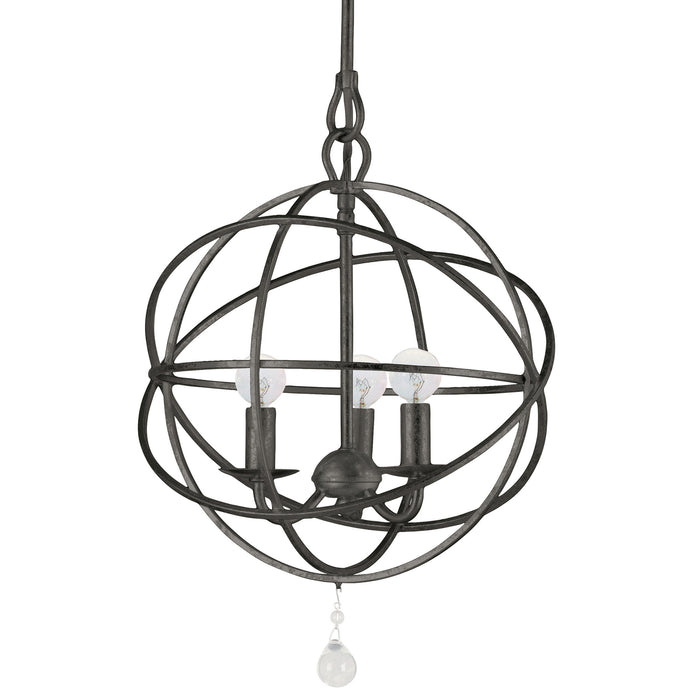 Solaris 3 Light Mini Chandelier in English Bronze with Clear Glass Drops