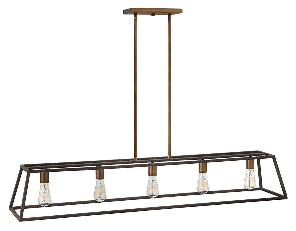 Fulton Five Light Open Frame Linear Chandelier in Bronze