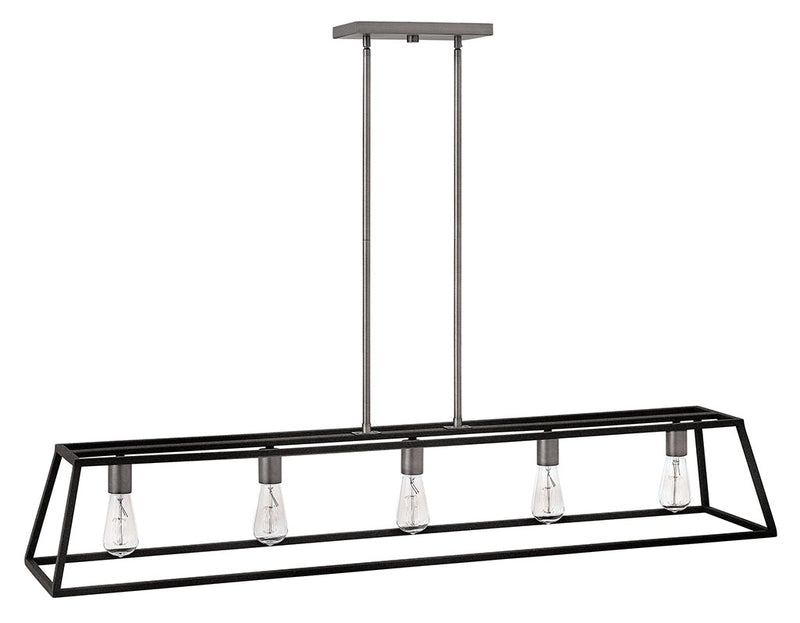 Fulton Five Light Open Frame Linear Chandelier in Aged Zinc