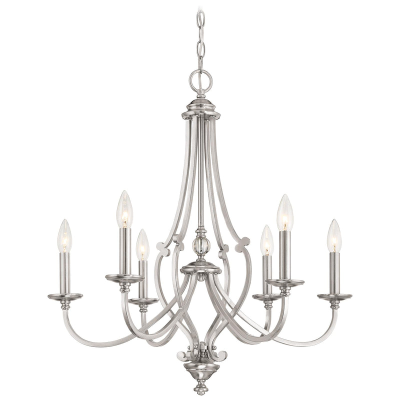 Savannah Row 6-Light Chandelier in Brushed Nickel & Clear Glass - Lamps Expo
