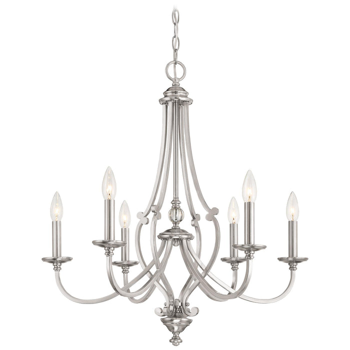 Savannah Row 6-Light Chandelier in Brushed Nickel & Clear Glass - Lamps Expo