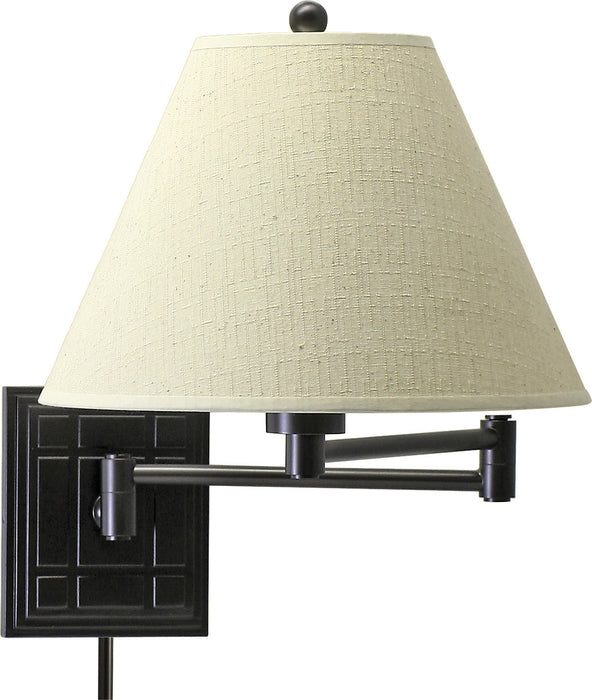 Wall Swing Arm Lamp in Oil Rubbed Bronze with Off-White Linen Hardback