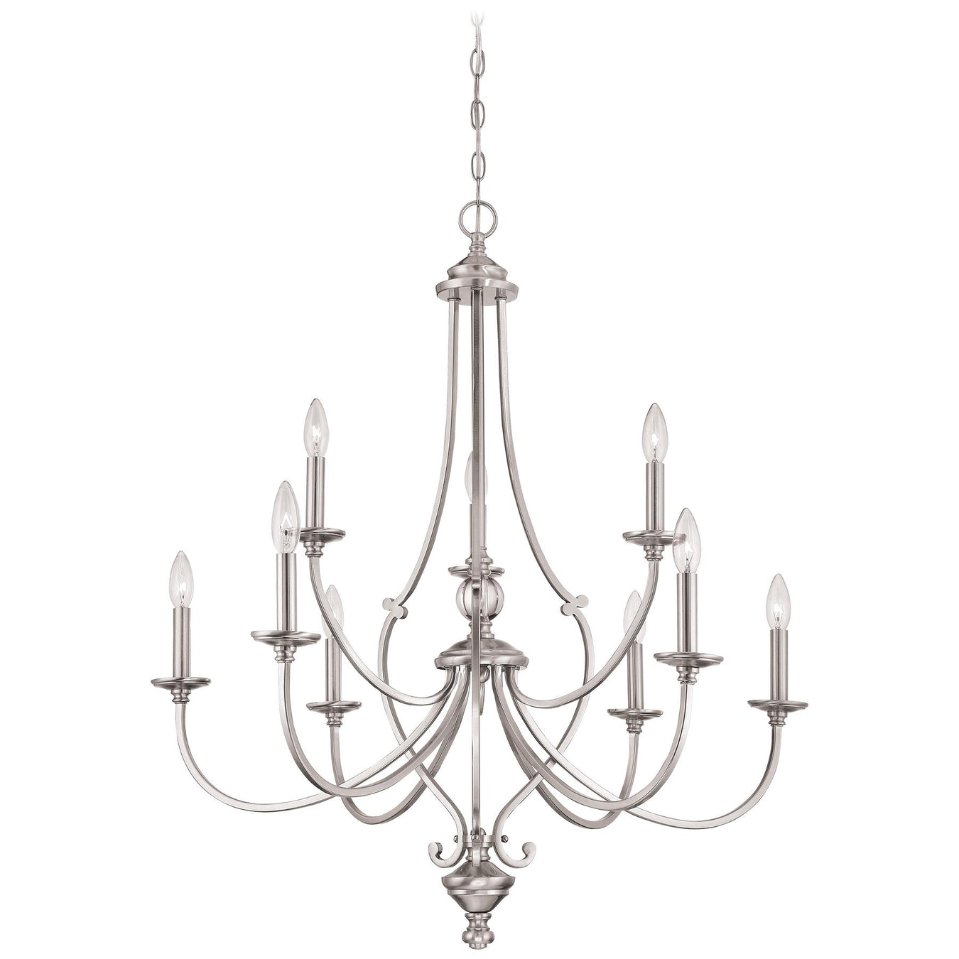 Savannah Row 9-Light Chandelier in Brushed Nickel & Clear Glass - Lamps Expo