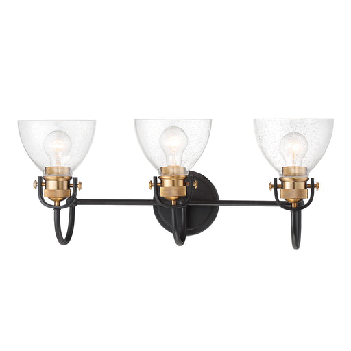 Monico 3-Light Bath Vanity in Painted Bronze with Natural Brushed Brass & Clear Seedy Glass - Lamps Expo