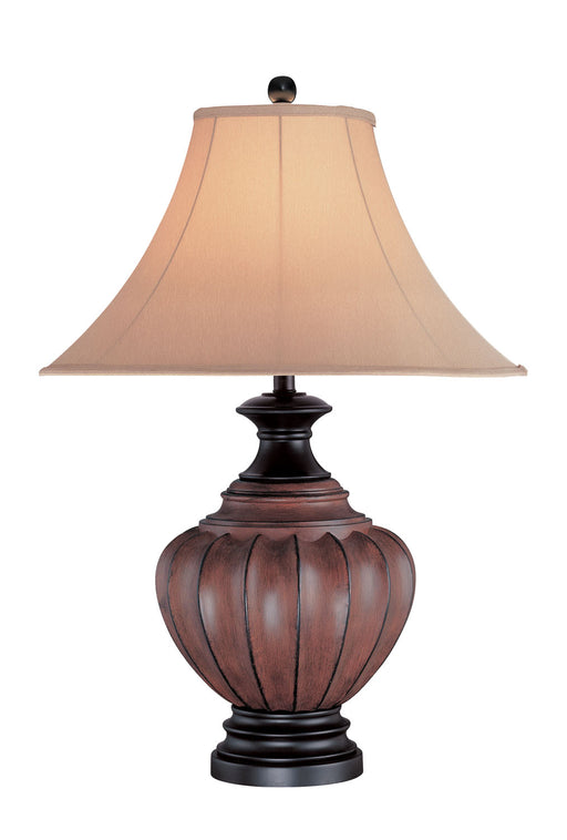 Domenica Table Lamp in Walnut Finish with Beige Bell Fabric Shade, Type A 150W