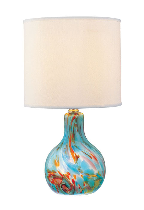 Pepita Table Lamp in Aqua Glass Body with White Fabric Shade, E27, CFL 11W & E12 C 7