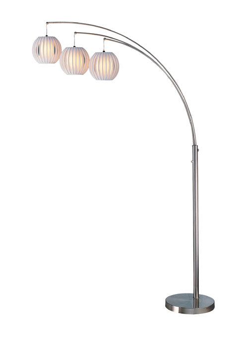 Deion 3-Light Arch Lamp in Polished Steel with White Shade, E27 Type A 60Wx3 - Lamps Expo