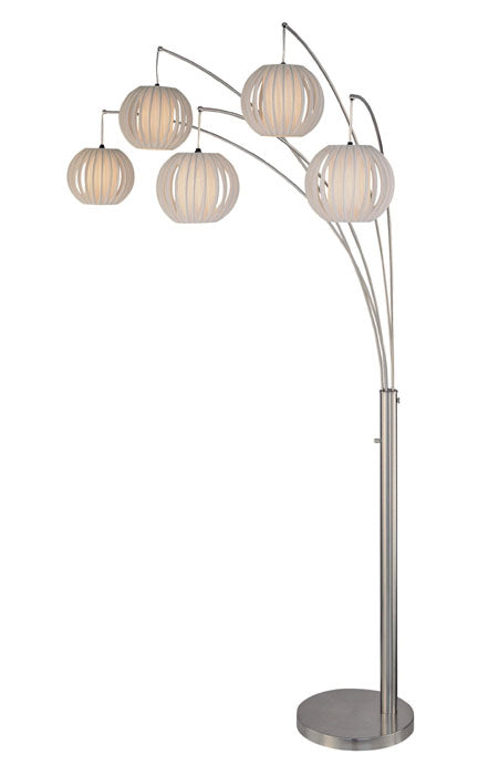 Deion 5-Light Arch Lamp in Polished Steel with White Shade, Type A 60Wx5 - Lamps Expo