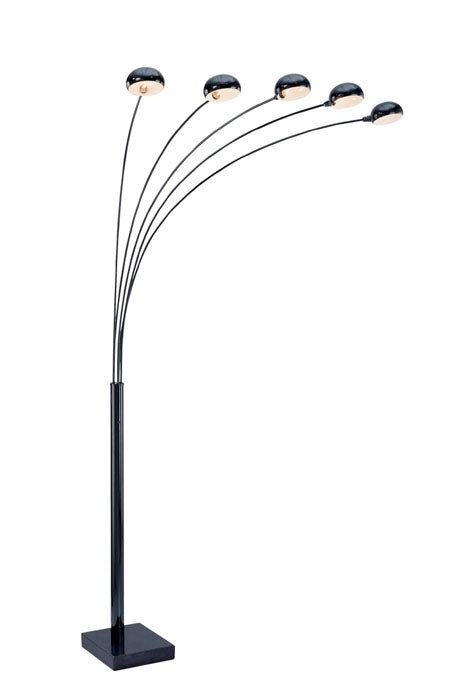5-Light Arch Lamp with Marble Base, Black, Type G 40Wx5