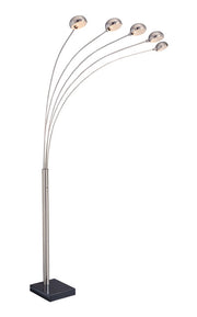 5-Light Arch Lamp with Marble Base in Polished Steel, Type G 40Wx5