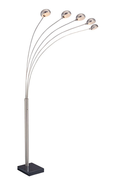 5-Light Arch Lamp with Marble Base in Polished Steel, Type G 40Wx5