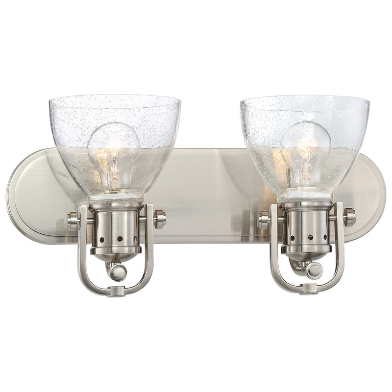 2-Light Bath Vanity in Brushed Nickel & Clear Seedy Glass - Lamps Expo