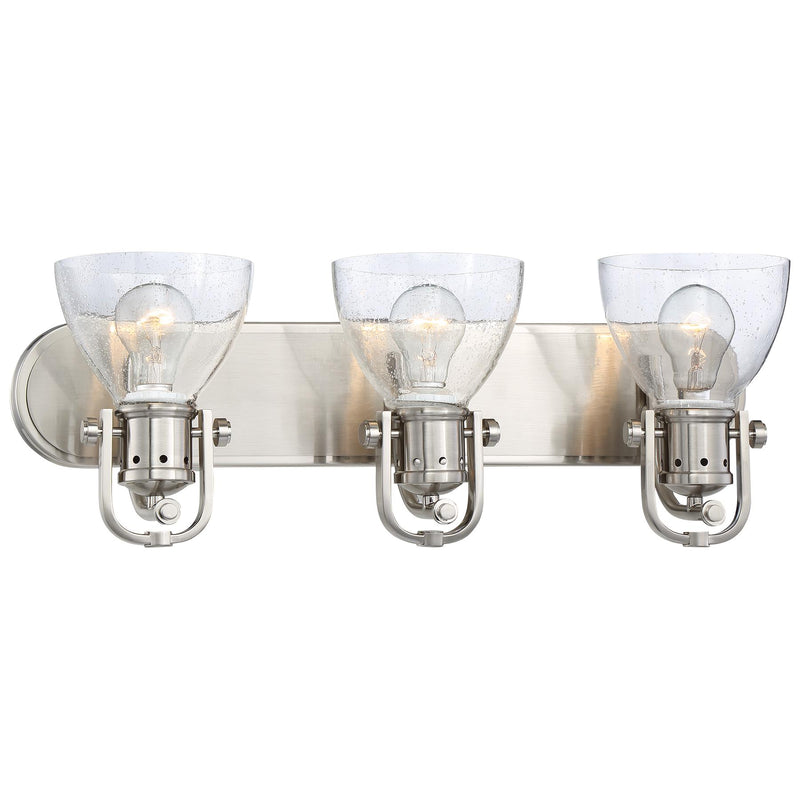 3-Light Bath Vanity in Brushed Nickel & Clear Seedy Glass - Lamps Expo