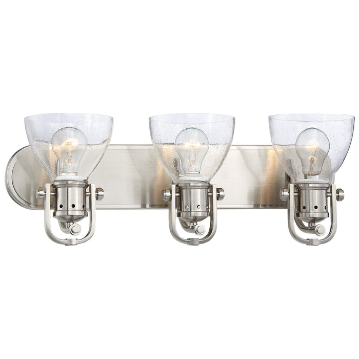 3-Light Bath Vanity in Brushed Nickel & Clear Seedy Glass - Lamps Expo