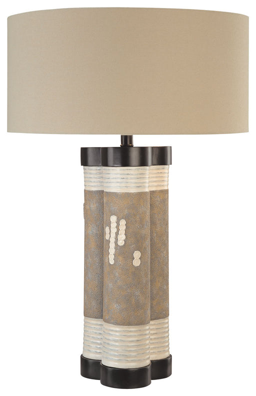 2-Light Table Lamp in Multi-Colored with Cream Fabric Shade
