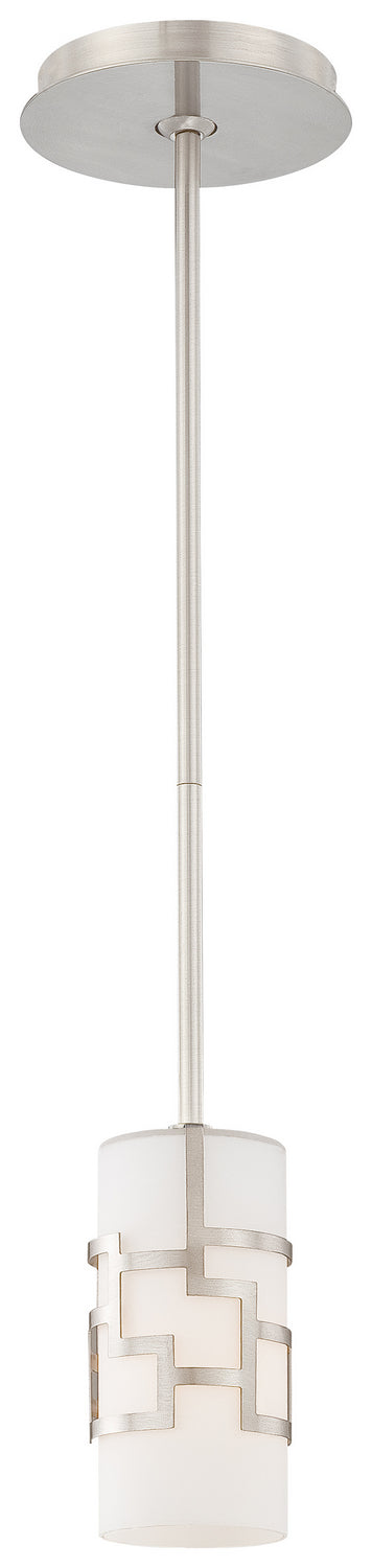 Alecia's Necklace 1 Light Mini Pendant in Brushed Nickel with Etched Opal